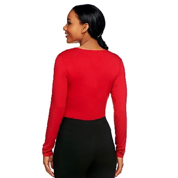 Linea by Louis Dell'Olio V-neck Shirring Detail Bodysuit, NWT 2X Truffle A231145 - Picture 2 of 11